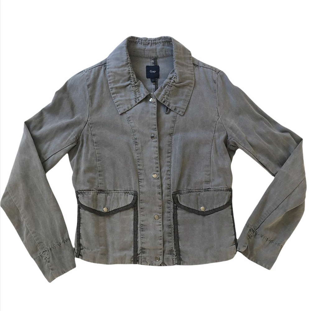 GAP Cotton Jacket Lightweight Gray with Black Piping Pockets